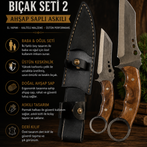 Baba Oğul Bıçak Seti 2 Ahşap Saplı Askılı