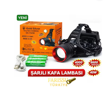 Gold Silver Gs-15450 4000 Lümen Ultra Parlak Şarjlı Zoomlu Sensörlü Kafa Lambası - 9600 Mah